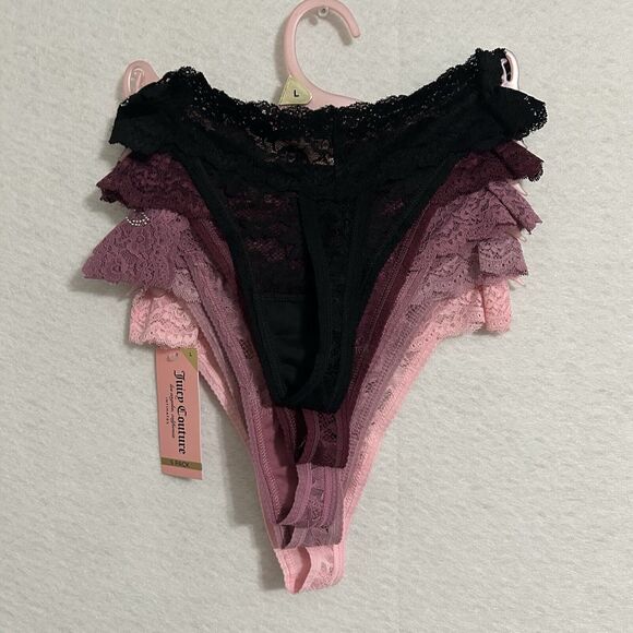 Juicy Couture Panties Women Large 5 pk JC9889 NoLine Thong Lace Logo Stretch NWT - Picture 8 of 8